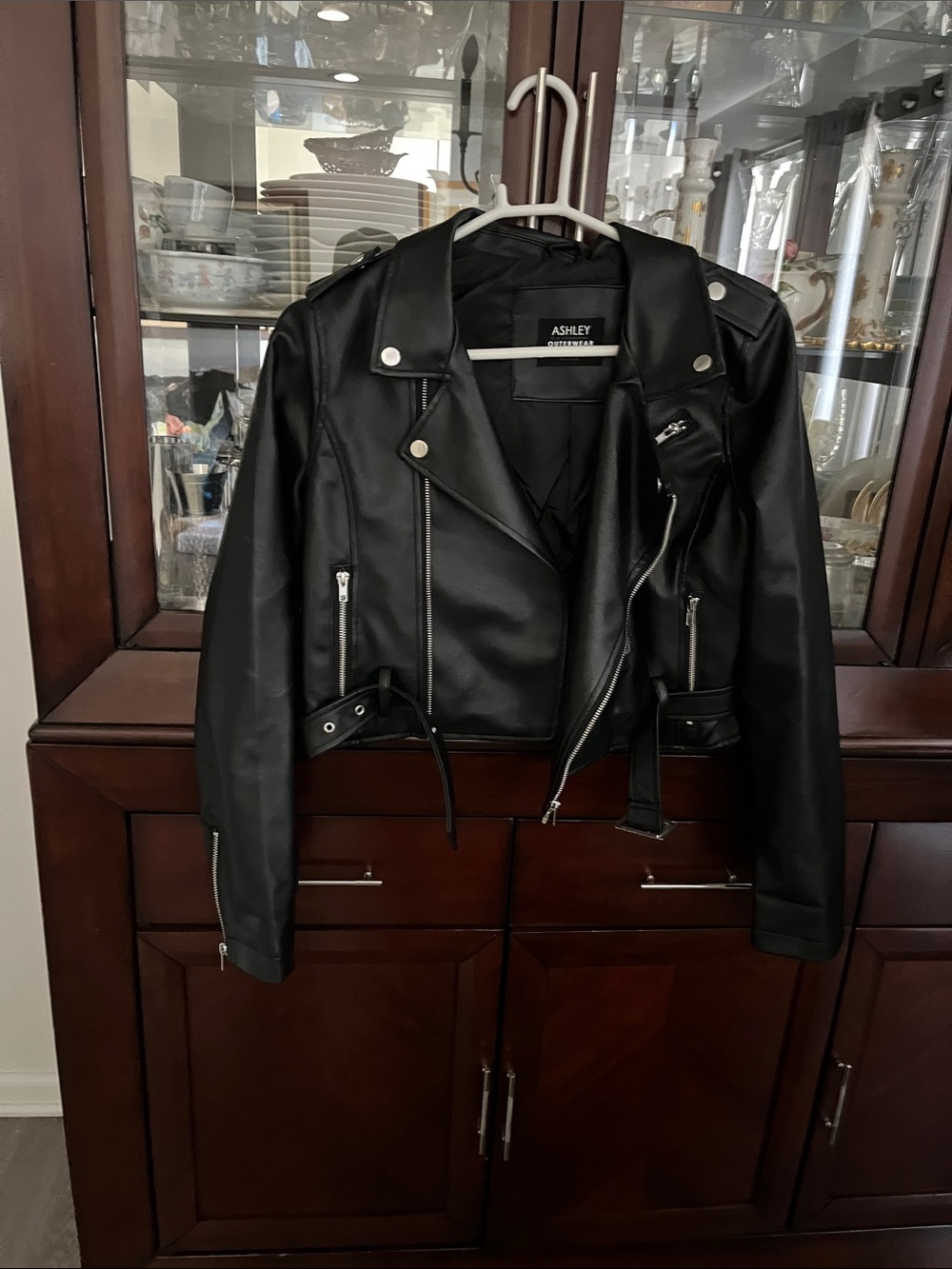 Ashley By 26 International Black Faux Leather Moto Jacket with Silver Hardware